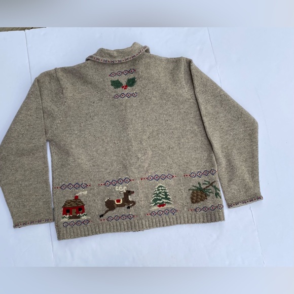 Talbots Vintage Lambswool Zip Front Christmas Sweater Cardigan - Picture 3 of 8